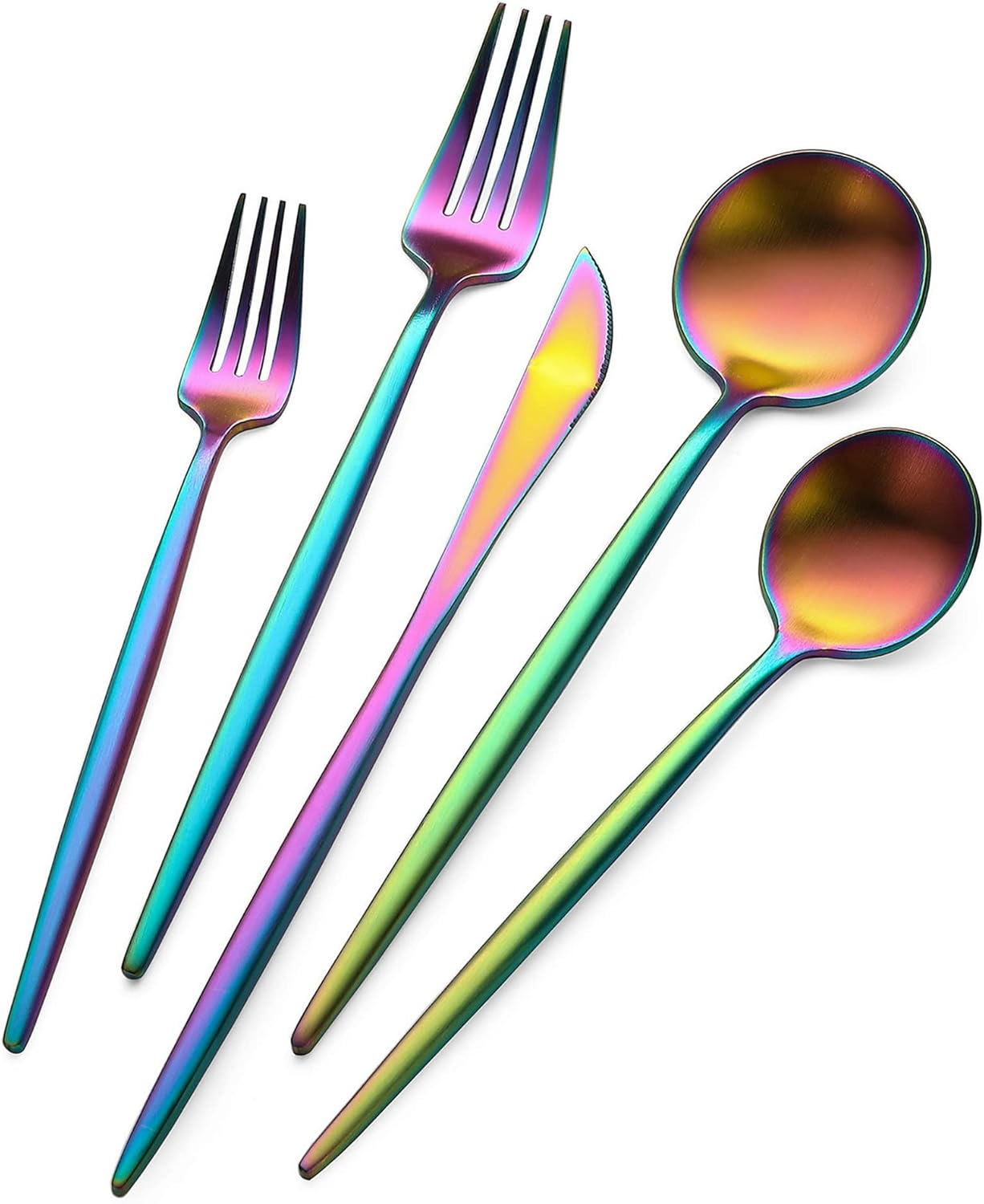 Rainbow Flatware Cutlery Silverware Set 20 Pieces, Stainless Steel Colorful Utensils, Tableware Set Service for 4, Include Knife/Fork/Spoon, Reusable, Mirror Polished, Dishwasher Safe
