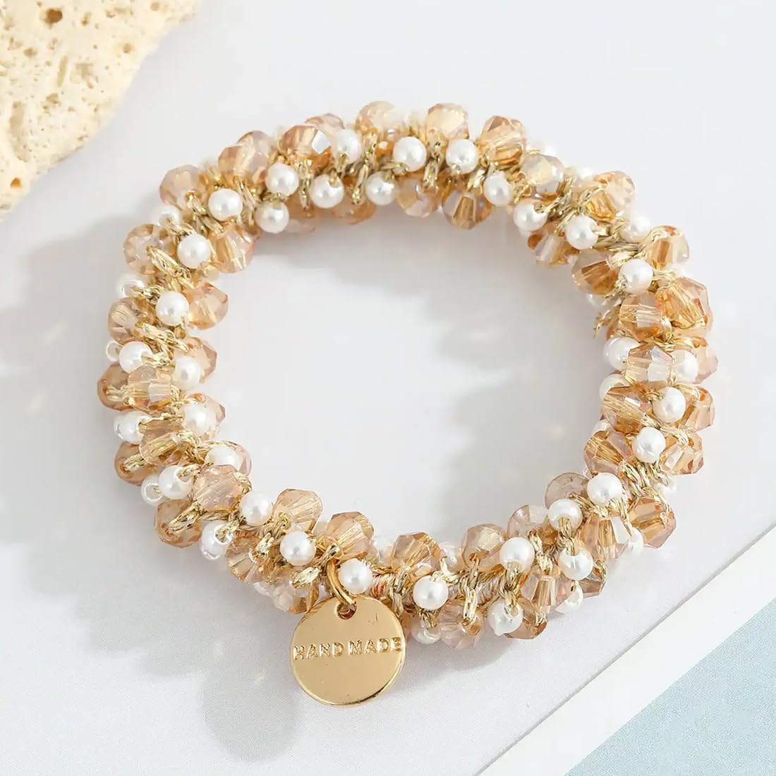 Pack of 3 Hair Bobbles with Beads, Elastic Ponytail Holder Headbands, Crystal Hair Bobbles, Women'S Scrunchies, Hair Accessories for Women, Girls, Ladies, Children