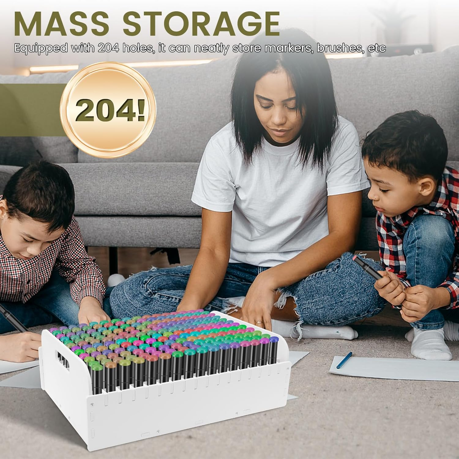 Marker Organizer,204 Holes Marker Storage Organizer,Compact Marker Pen Organizer Holder,Colored Pencils Rack,Craft Art Supply Storage for Home,Classroom,Office image number 3