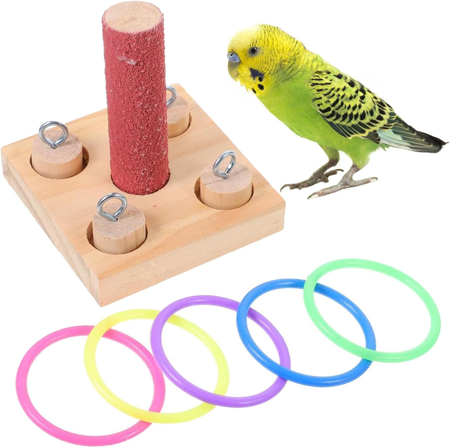 1 Set Parrot Educational Toy, Bird Intelligence Training Toy, Wooden Bird Toys Interactive Puzzle, Parrot Training Toy for Parrots Beak Grinding Chew Toy Pet Education Tabletop Toy (1 Pillars-5 Loops) image number 1