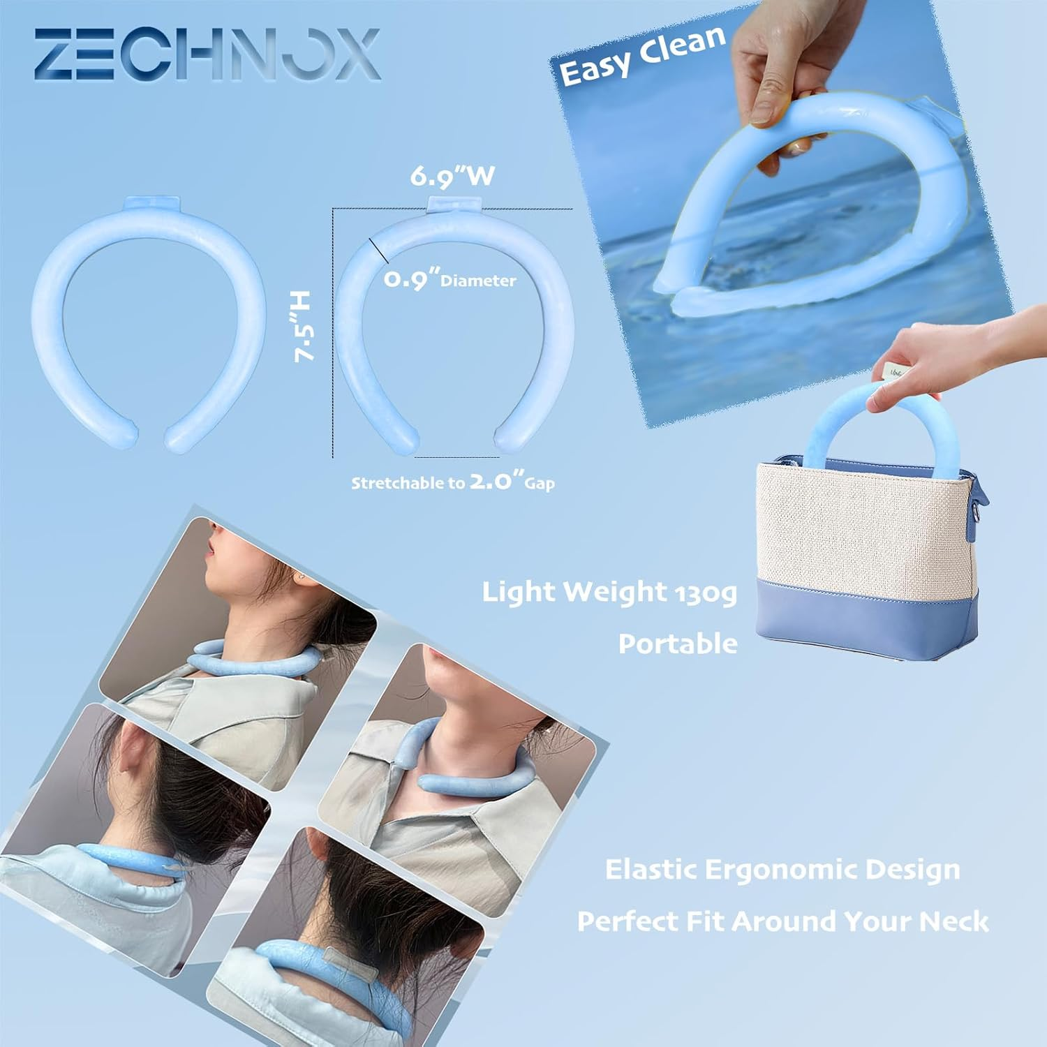 Neck Cooling Tube,2 PCS Pack with Carry Bag,Reusable Ice Pack,Neck Coolers for Hot Weather,Ice Ring for Summer Heat,Personal Cooling Device,Ideal for Sports,Outdoor Activities (Light Blue+White) image number 1