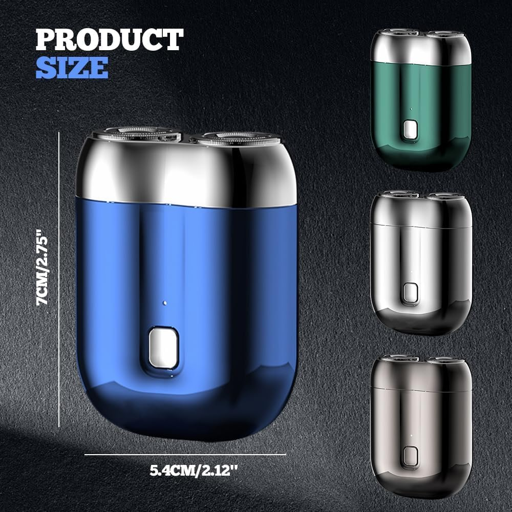 Mini Dual-Head Electric Shaver, 2025 New Model Upgrade Pocket Shaver USB Mini Shavers for Men, Washable Double Head Razor, Rechargeable Waterproof Compact Electric (Blue)
