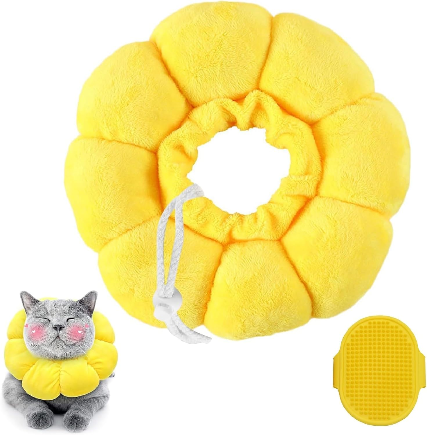 Kiuiom Pet Protective Collar, Cat Recovery Cone, Soft Yellow Cotton, Adjustable Size M (13-27Cm), Sunflower Shape, Anti-Bite, Post-Surgery & Injury Protection image number 4