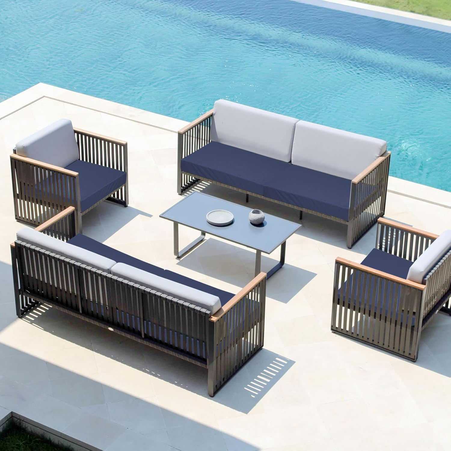 Easy-Going Waterproof Patio Cushion Covers ONLY Cover 24X22X4 Inch 4 Pack Replacement Non-Slip Outdoor Seat Cushion Slipcover with Zipper. Navy