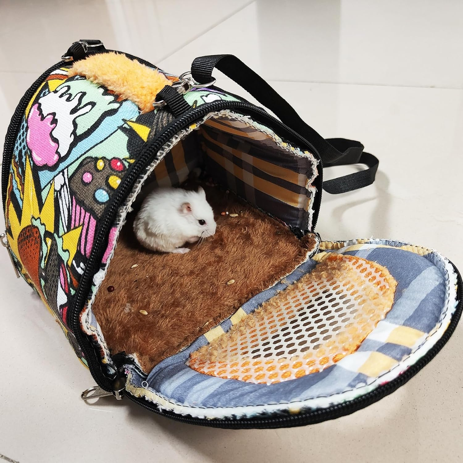 Hamiledyi Hamster Carrier Bag Gerbil Outgoing Travel Pouch Sugar Glider Breathable Carrying Strap with Zipper Suitable for Rat Hamster Mice