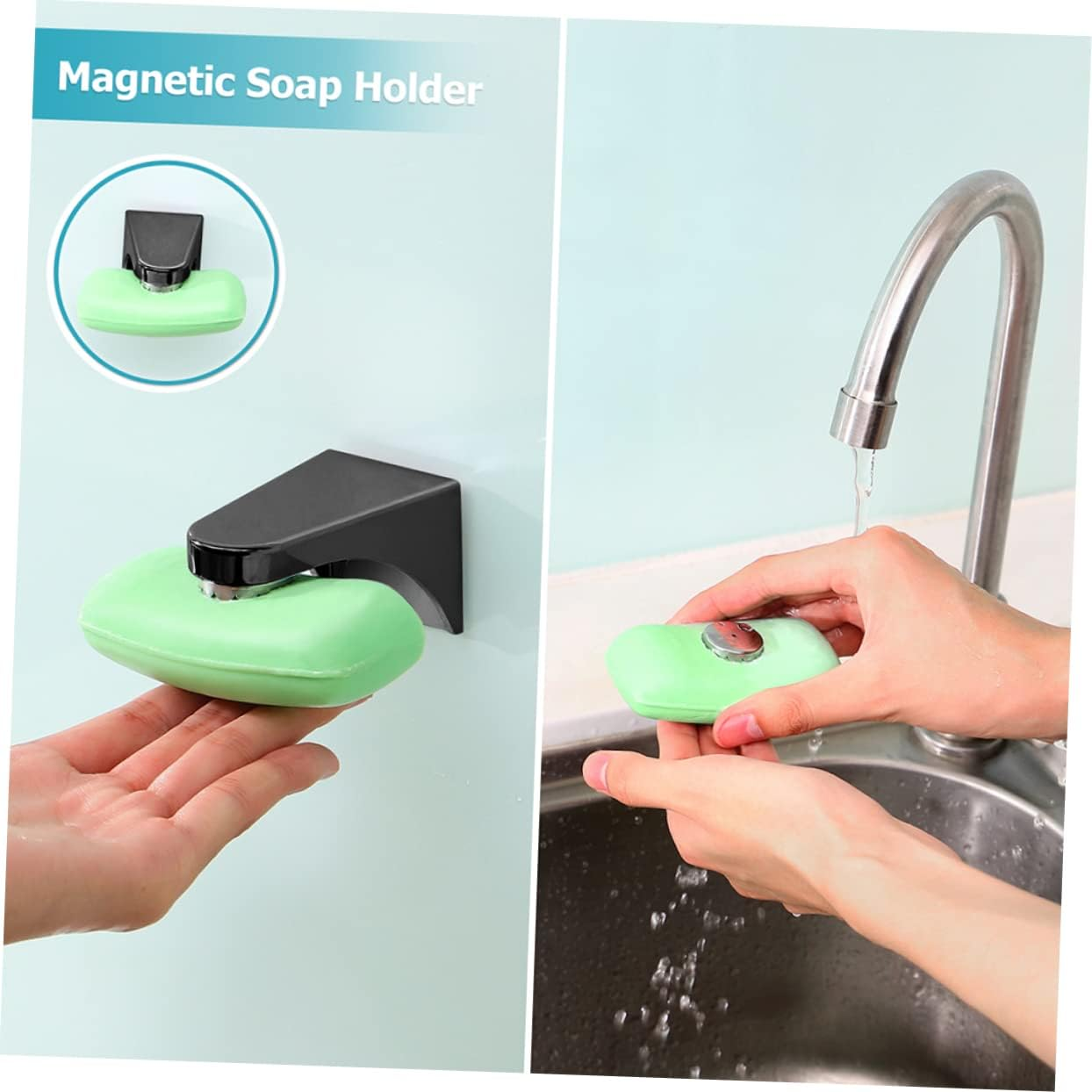 COMPUKAS Magnetic Soap Holder 2Pcs Frosted Black Wall Attachment Soap Storage Suitable for Bathroom and Shower Easy to Install image number 3