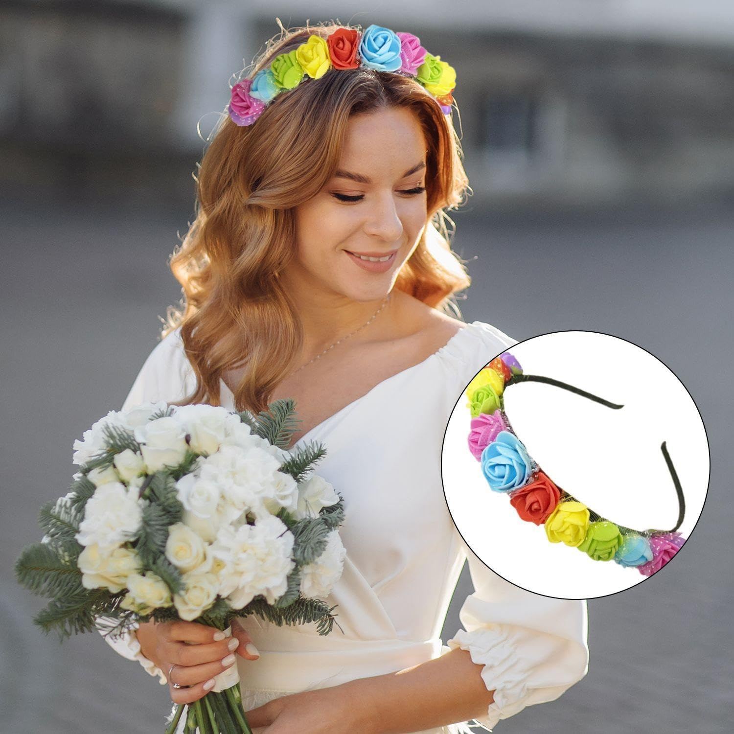 Pack of 2 Rainbow Flower Headbands, Flower Headbands for Women, Holiday Headbands, Pride Party Accessories, Rainbow Flower Headbands image number 1