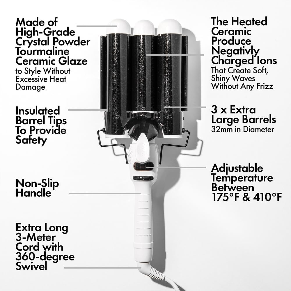 Bondiboost Wave Wand Hair Curling Iron Wand [32 Mm] - 1.25 Inch Ceramic Tourmaline Triple Extra-Large Barrels - Long-Lasting, Natural Looking Waves - Instant Heat-Up for Fast Styling image number 5