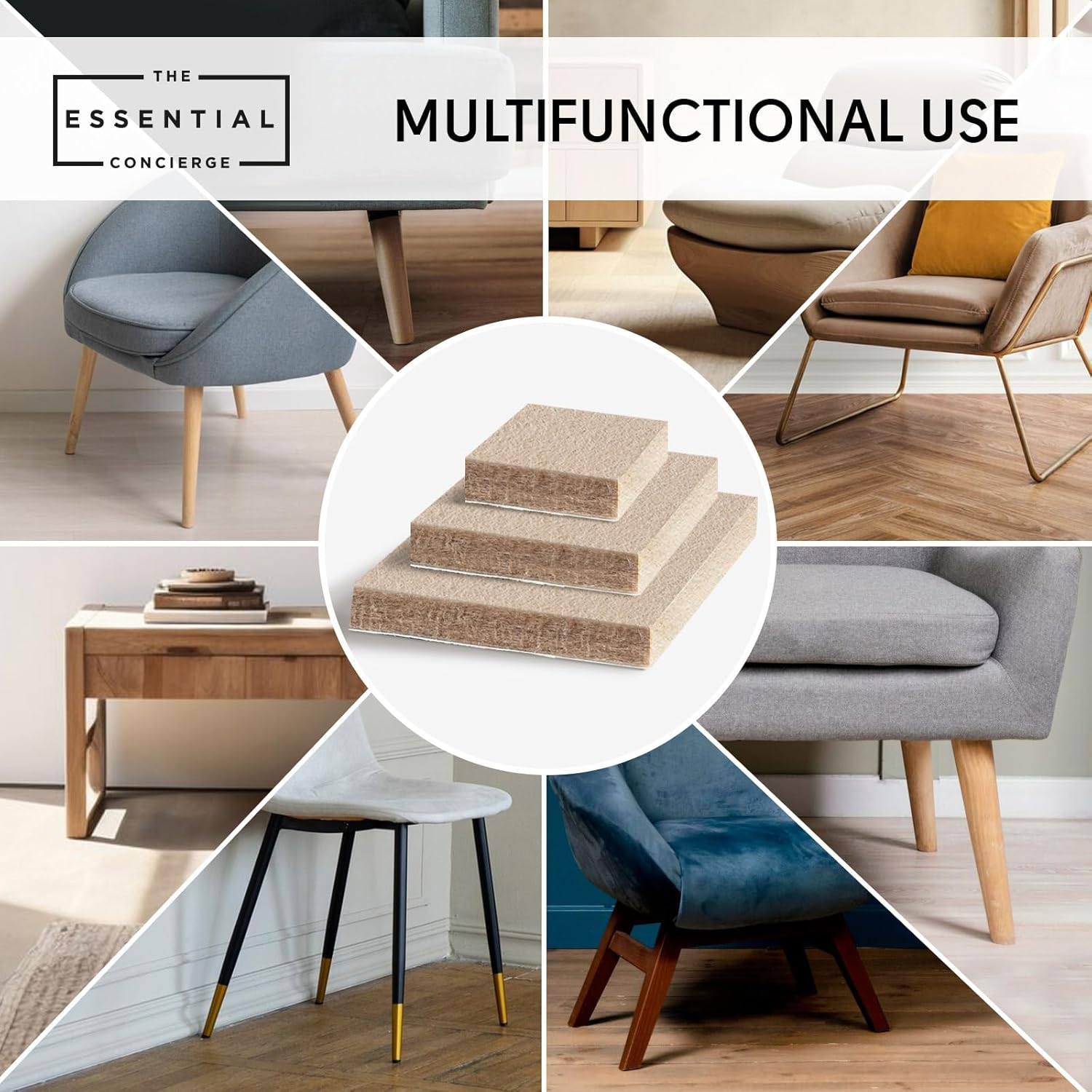 Felt Furniture Pads, Floor Protectors for Furniture Legs, 6 Pack of Cut to Size Felt Chair Leg Floor Protectors, 15 Cm X 11 Cm Self Adhesive Furniture Felt Pads for Hardwood Floors image number 4