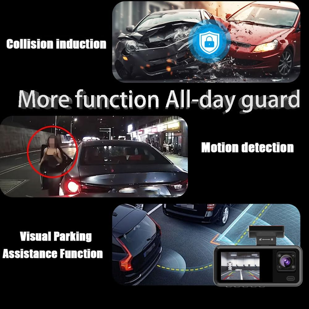 3 Channel Dash Cam Front and Rear inside for Cars, Full UHD Car Camera Front Rear with 32GB Card image number 6
