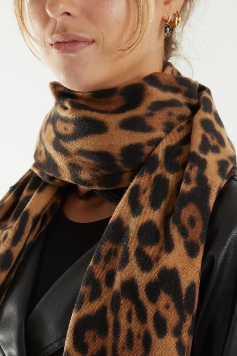 STAR FASHION Girls Scarves & Wraps Leopard Print Soft Touch Tassel Scarf for Womens Trendy and Warm Italian-Made Scarf for Fall and Winter One Size Fits All 8-16 - Stone image number 3