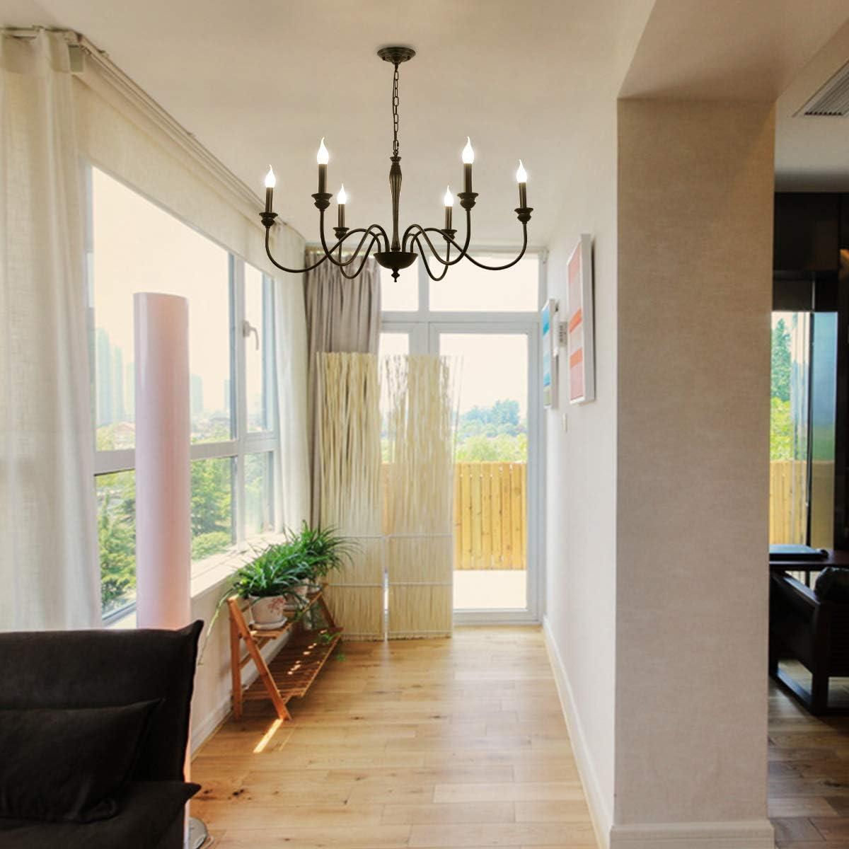 Ganeed 6-Light Farmhouse Chandeliers, Black Classic Candle Ceiling Pendant Light Fixture, Rustic Ceiling Chandelier for Kitchen Island, Foyer, Living Room, Dining Room - E14 - Black 12 Light image number 6