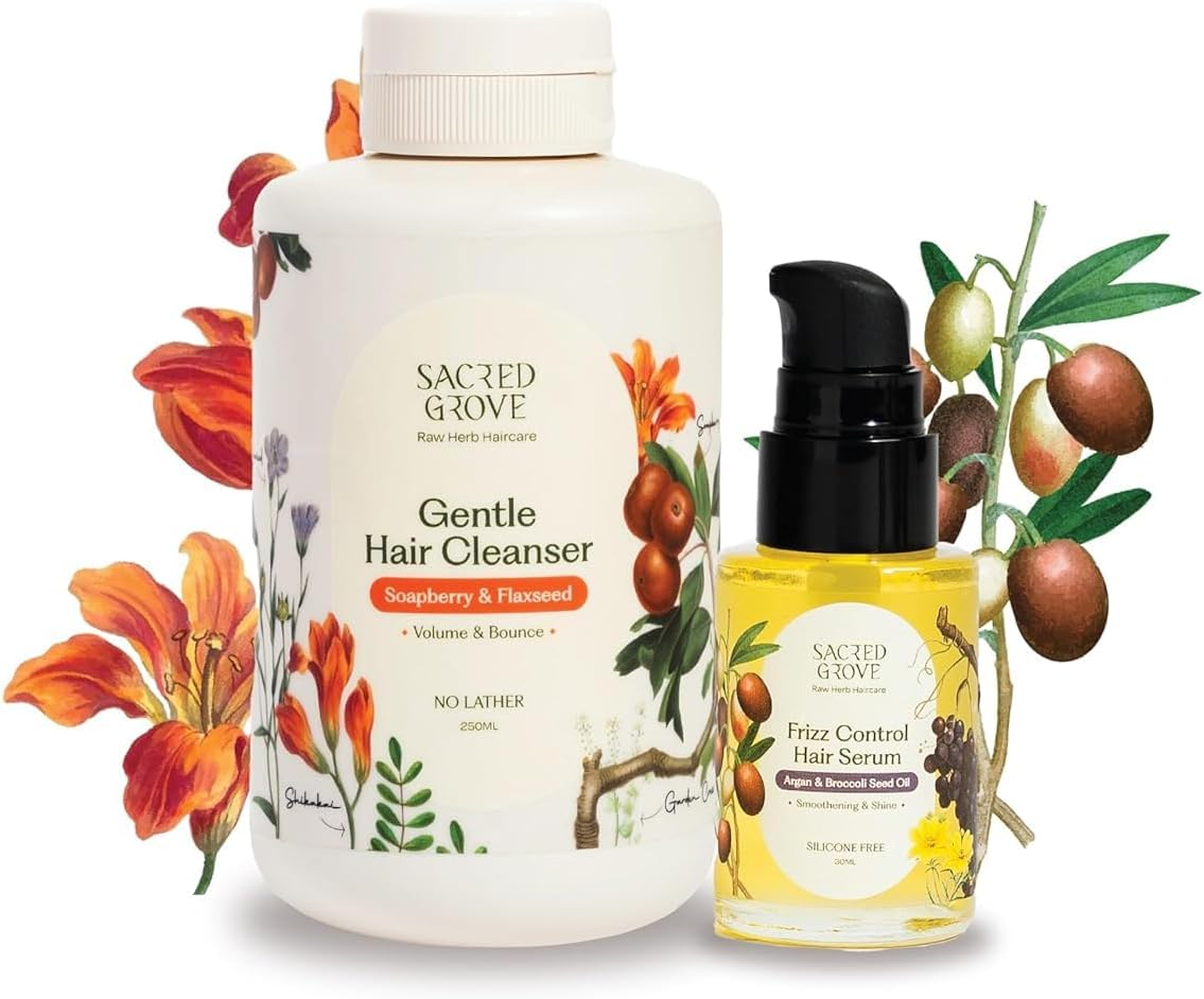 MANTRAMART Herbal Hair Serum & Natural Cleanser Set | Silicone-Free Frizz Control Serum with Herb Oils (30 Ml) & Reetha Argan Herbal Shampoo &ndash; Paraben & Sulphate Free (250 Ml)