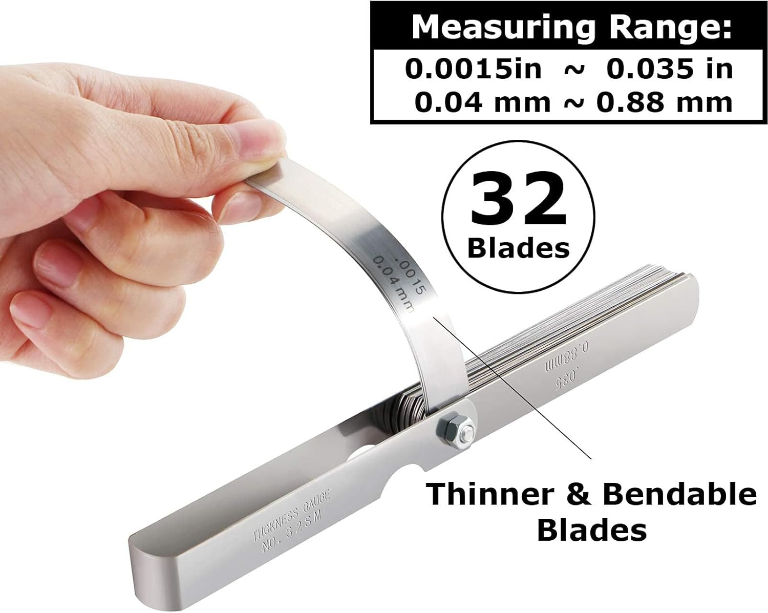 Metric Feeler Gauge,32X Removable Feeler Gauge Stainless Steel | Metric and Imperial Measuring Tool, Valve Thickness Ruler for Automotive Maintenance image number 5