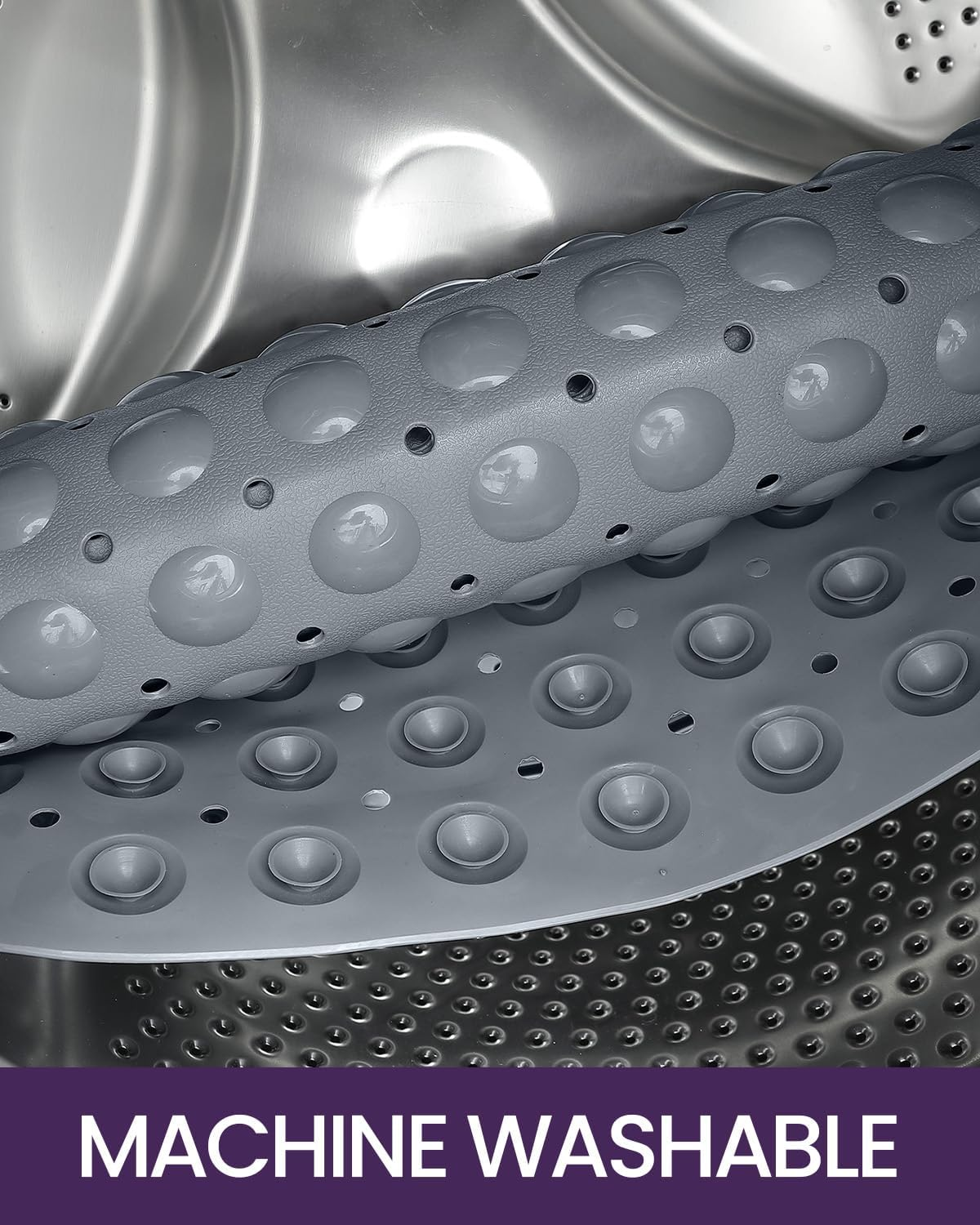 DEXI Shower and Bathtub Mat 40 X 100 Cm, Extra Long and Non-Slip Bath Floor Mats, Easy to Clean, Suction Cups and Drainage Holes, Bathroom Accessories, Grey - Blue image number 4