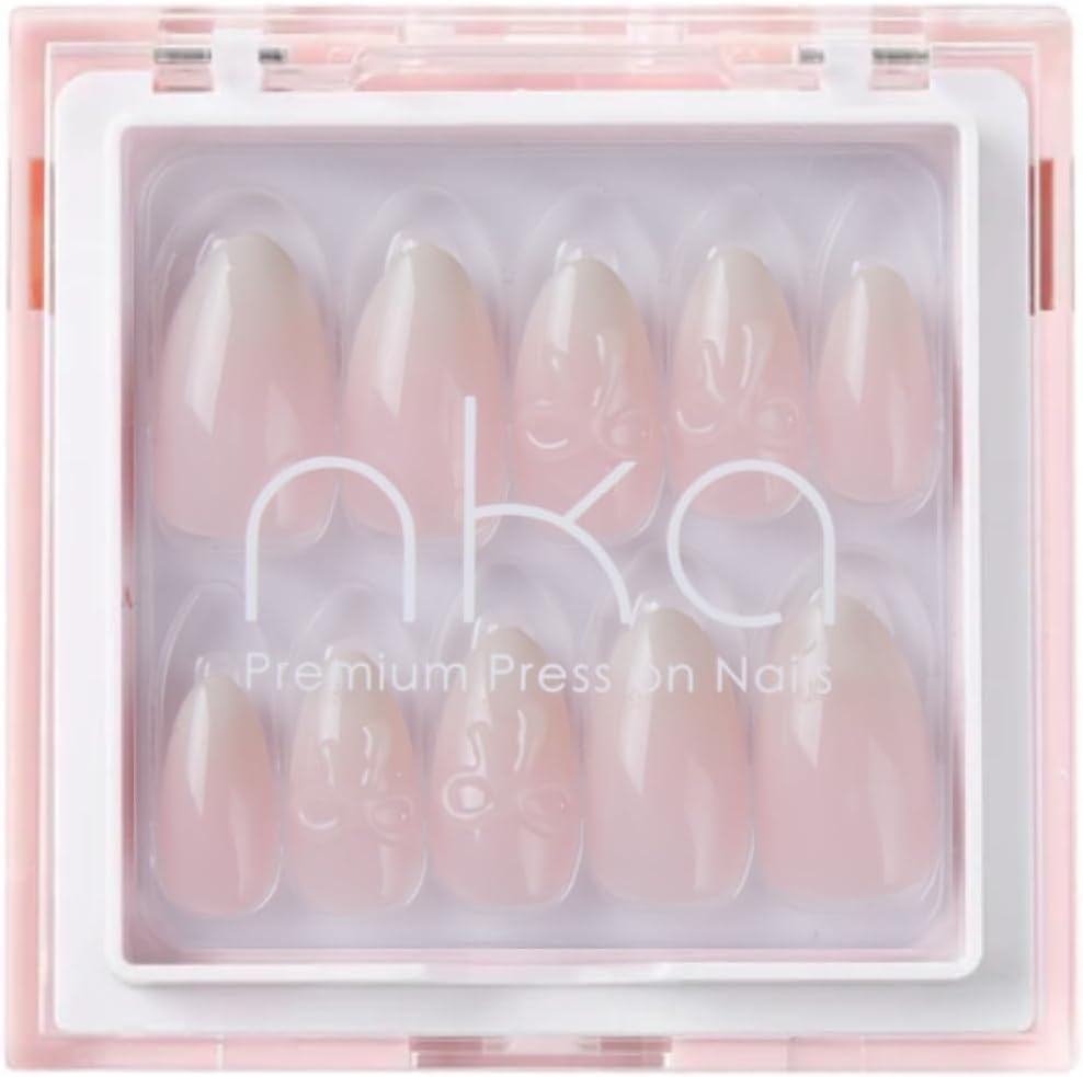NKA Press-On Nails Kit, 30 Soft Acrylic Nails in 15 Sizes with Nail Glue, Sticky Tabs, Prep Tools & Reusable Case &ndash; Long-Lasting, Salon Look, Ballerina 3D Bow, Short Almond image number 1
