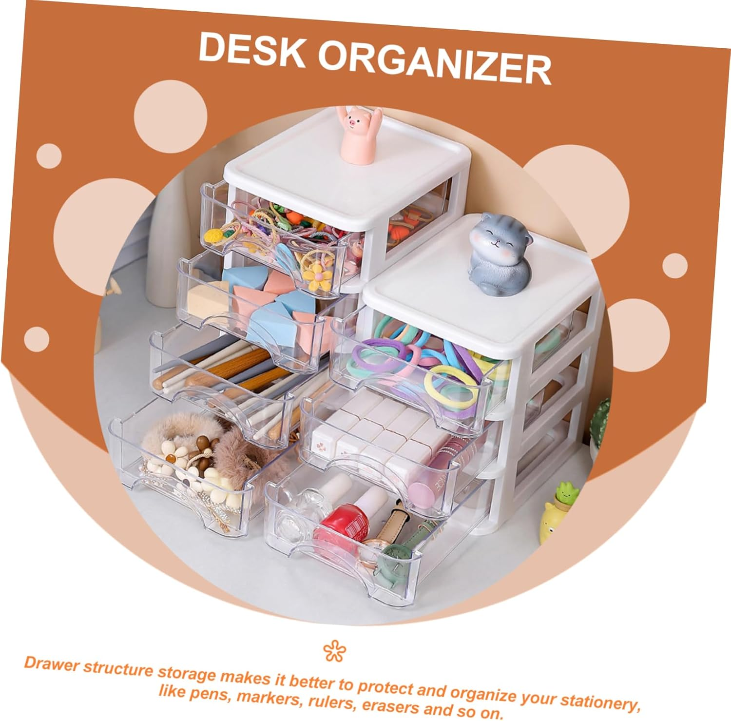 COMPUKAS Desk Organizer with 3-Layer Drawers White Plastic Desktop Storage Box Multi-Function Stationery Organizer for Office and Home Use image number 3