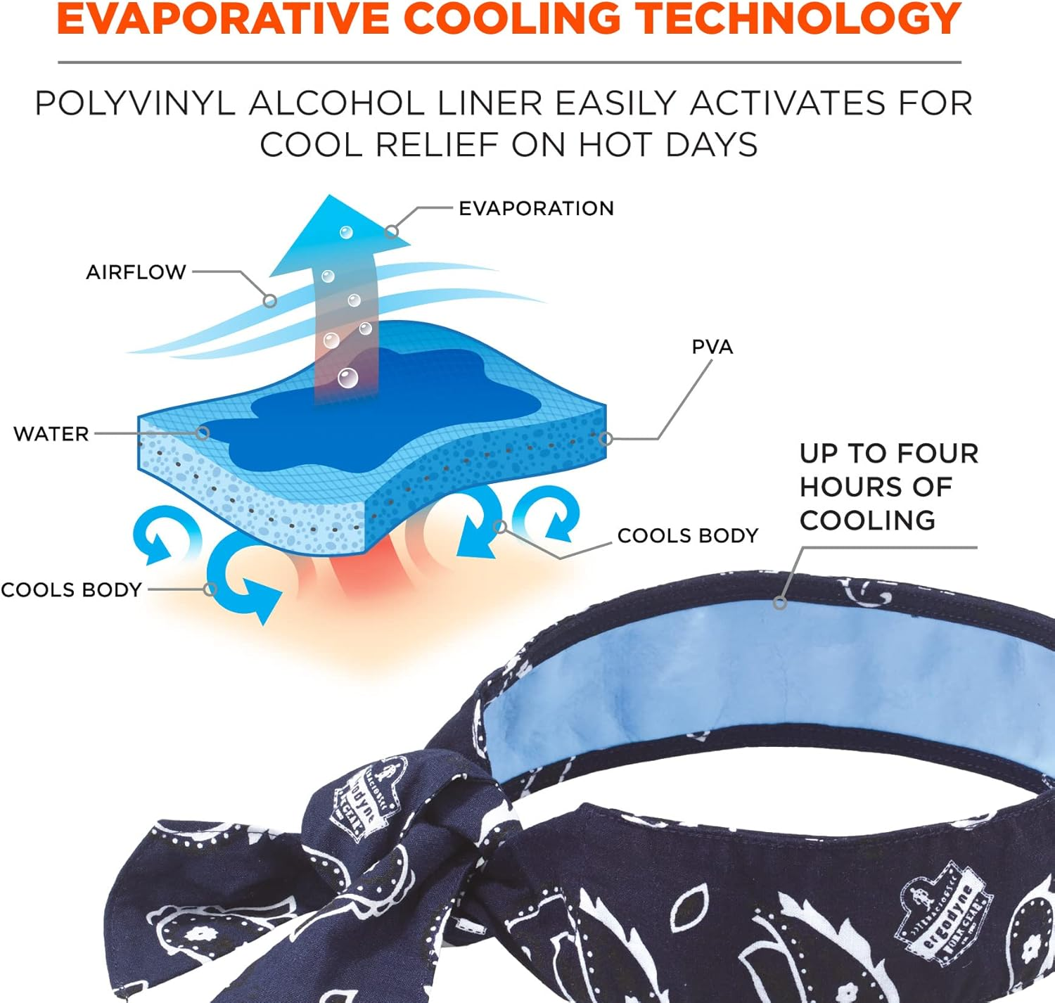 Ergodyne Chill-Its 6700CT Evaporative Cooling Bandana - Tie Closure, Navy Western image number 1