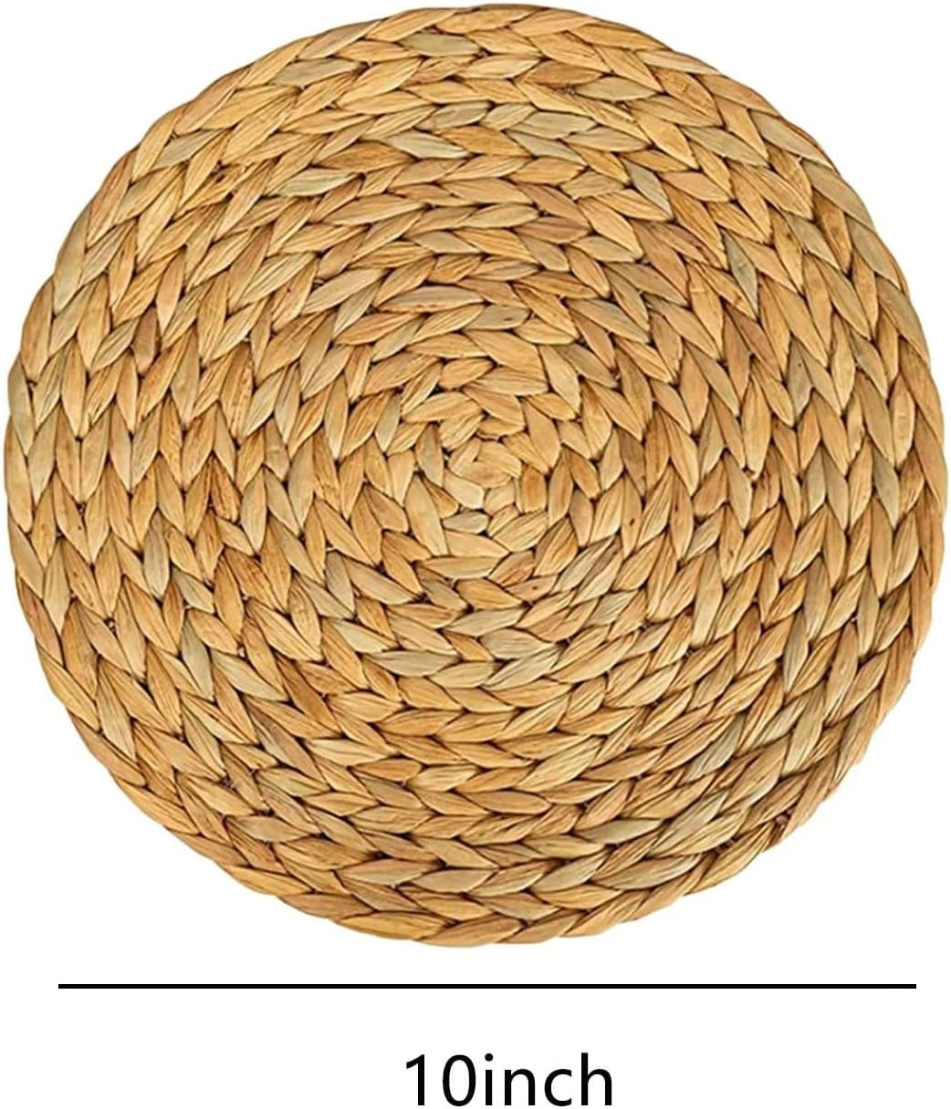 Typutomi 4 Pack Woven Placemats Round, 10 Inch Natural Braided Placemat Set No-Slip Heat Resistant Handmade Straw Weave Mats for Table, Coasters, Pots image number 5