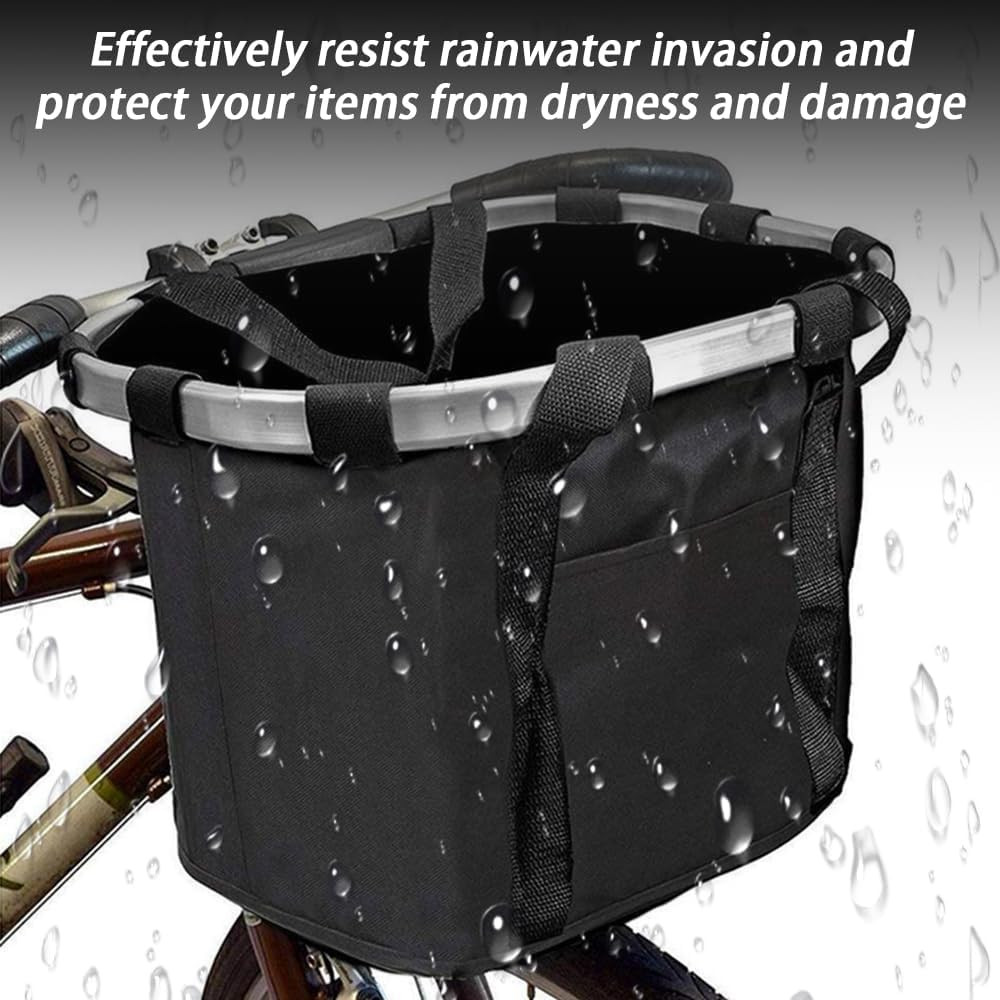 Foldable Bike Basket, Waterproof Front Bicycle Basket, Small Pets Cat Dog Folding Carrier, Detachable Easy Install Front Basket, Quick Release 36 * 24 * 26Cm (Black) image number 1