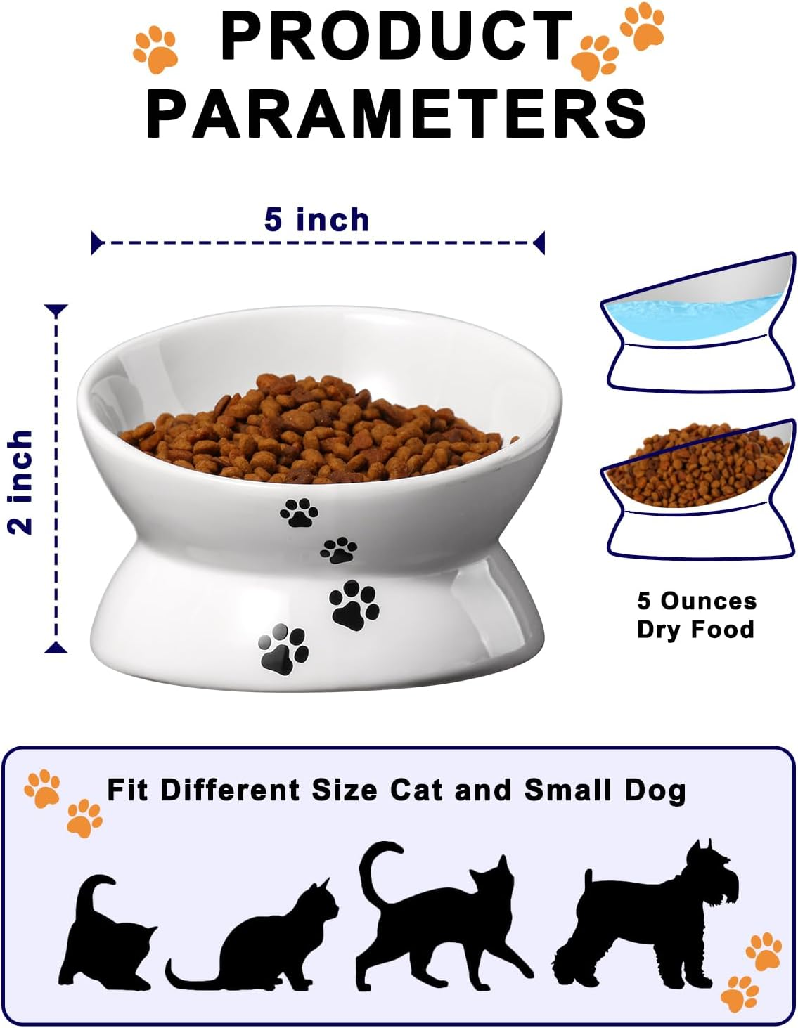 Y YHY Ceramic Raised Cat Food Bowl, Slanted Cat Dish, Tilt Angle Protect Cat'S Spine, Stress Free, Backflow Prevention, Cat, White