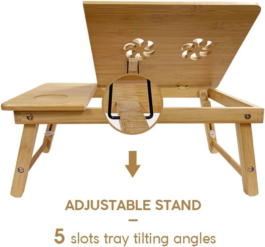Portable Lap Desk, Clevinger Laptop Desk for Serving Bed Tray Breakfast Table, Bamboo Adjustable Height Angle Foldable Stand with Tablet Phone Slot Notebook Computer Work Study Reading Kids, 50X30Cm image number 3