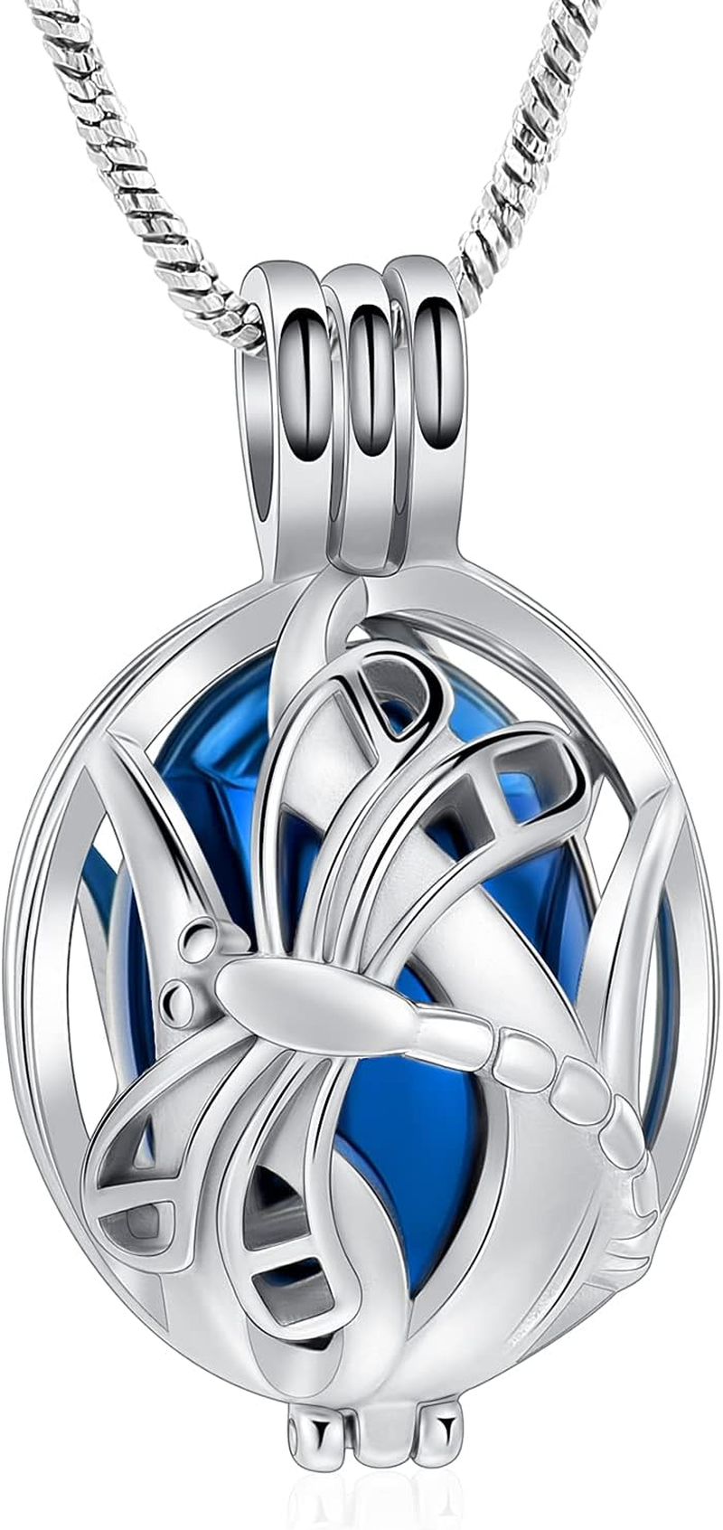 Yinplsmemory Dragonfly Urn Necklace for Ashes for Human/Pet Ashes Stainless Steel Hollow Memorial Locket Pendant Jar Keepsake Cremation Jewelry