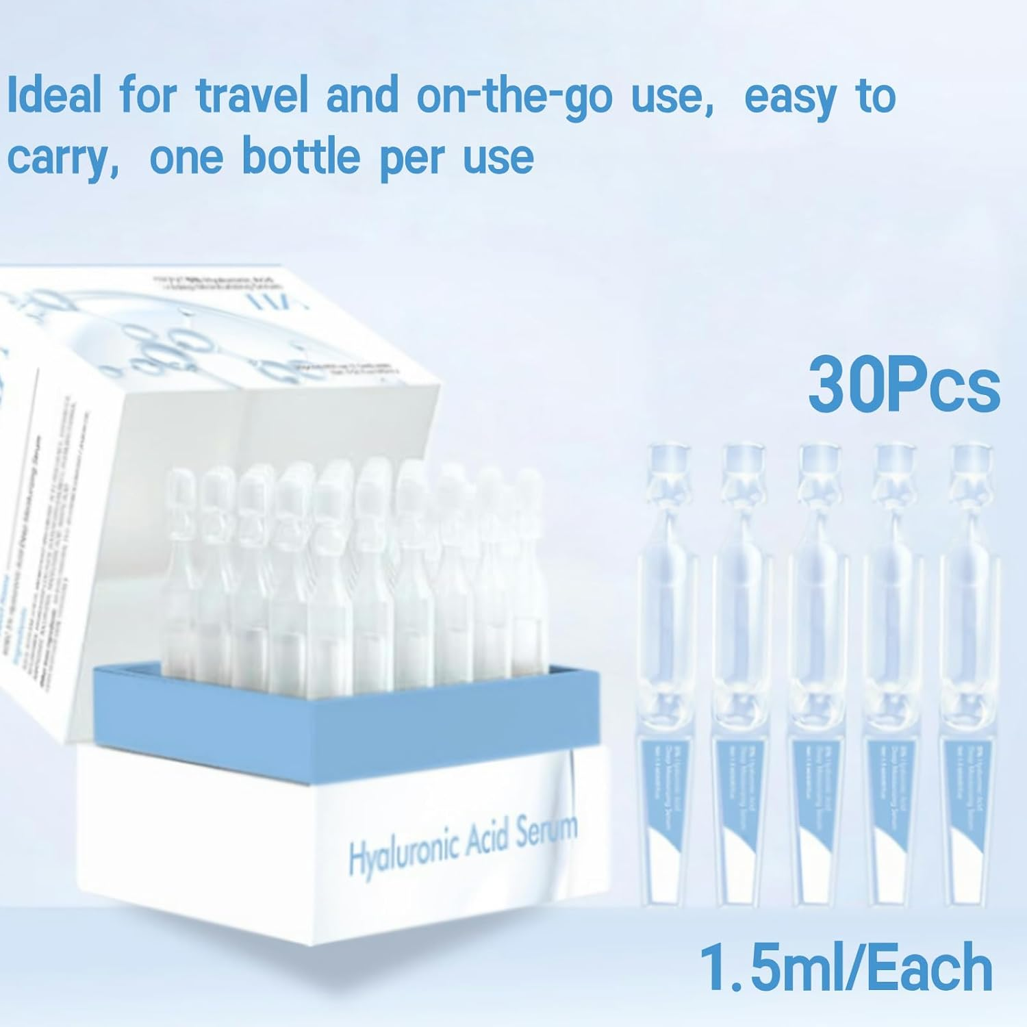 5% Hyaluronic Acid Serum, Deep Hydration & Skin Barrier Support, 30Pcs Single-Use Serums, Fast Absorbing Anti-Wrinkle Face Serum image number 5
