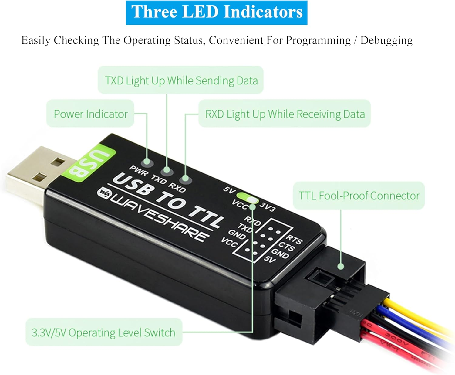 Industrial USB to TTL Converter Board, with Original FT232RNL Better Stability&Compatibility, Embed Resettable Fuse ESD/IO Protection Diodes Compatible with Mac Linux Android Wince Win7/8/8.1/10/11