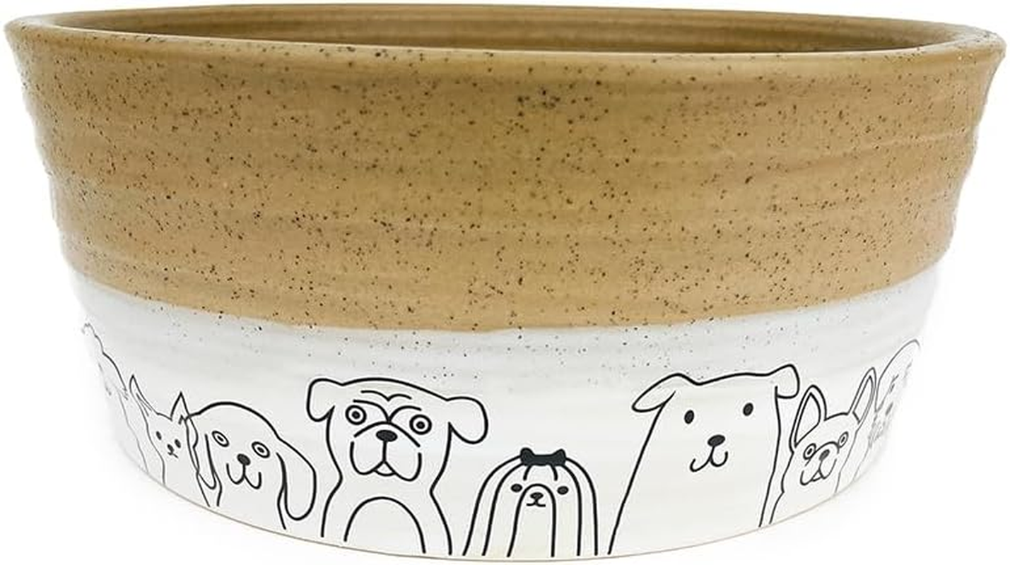 Barkley & Bella Dog Bowl Ceramic Pooch, White&Brown - Dog Bowl, Handcrafted, Durable, Heavyweight Stability, Dishwasher-Safe