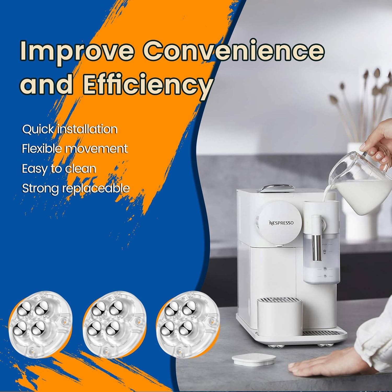 Self Adhesive Caster Wheels, Appliance Rollers for Kitchen Appliances, 360&deg; Swivel Universal Wheel Mini Ball Transfer Roller for Storage Box, (With 4 Ball Bearings, Clear, 8 PCS) image number 6