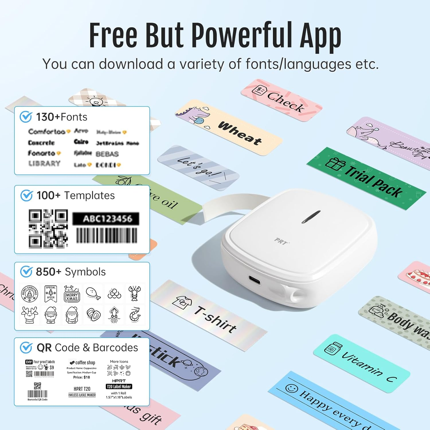 PRT QUTIE Label Maker - Customizable Portable Bluetooth Label Makers Machine with Tape, Handheld Mobile Label Printer for Home Kitchen Organization, Compatible with Ios/Android, White(3 Tapes) - Green 3 Tapes image number 6