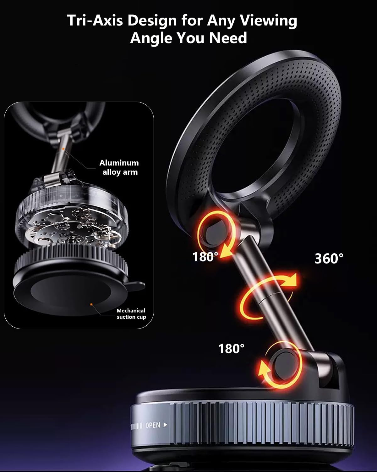 2025 Upgraded Vacuum Magnetic Phone Holder Stand,Strong Suction & Magnet Car Phone Mount,360&deg; Swivel Lock for Car/Gym/Mirror,Compatible with Iphone 17 Pro Max/Android/Most Phones image number 4