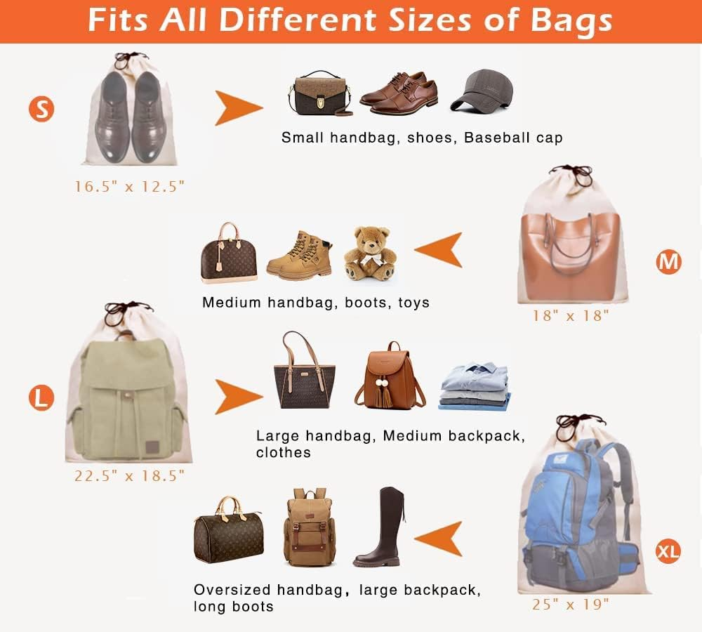 MISSLO Set of 3 Cotton Breathable Dust-Proof Drawstring Storage Pouch Multi-Functional Bag (Beige) image number 4