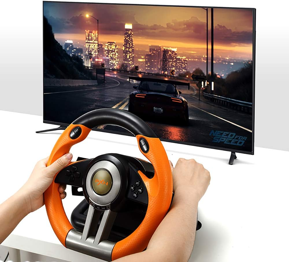 PC Racing Wheel, PXN V3II 180 Degree Universal Usb Car Sim Race Steering Wheel with Pedals for PS3, PS4, Xbox One,Xbox Series X/S,Switch (Orange) image number 3