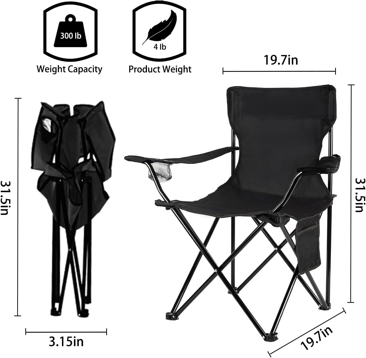Damei Century Folding Camping Chairs- Lightweight, Portable Chair for Beach, Lawn, Outdoor Sports, Black image number 3