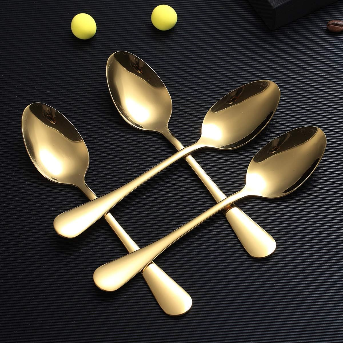 Berglander Gold Dinner Spoon of 4, 7.5 Stainless Steel Titanium Plating Shiny Gold Soup Spoons Silverware, Golden Soup Spoon Table Spoon Set Sturdy Easy to Clean, Dishwasher Safe - B. 24 Pieces image number 3