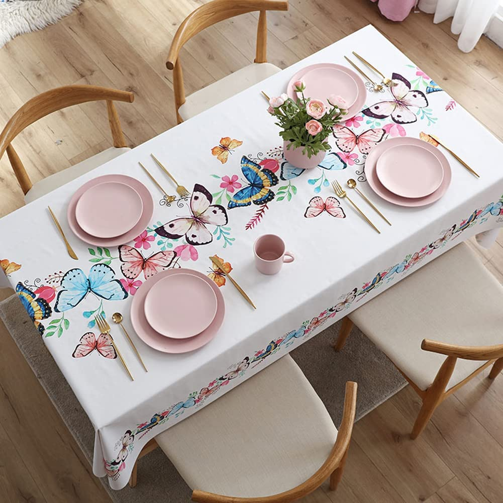 Waterproof Vinyl Tablecloths, Heavy Weight Oil Proof Wipe Clean PVC Table Cloth Plastic Table Cover for Kitchen Dining Table Indoor and Outdoor Use, 140 * 220Cm(55" X 86")