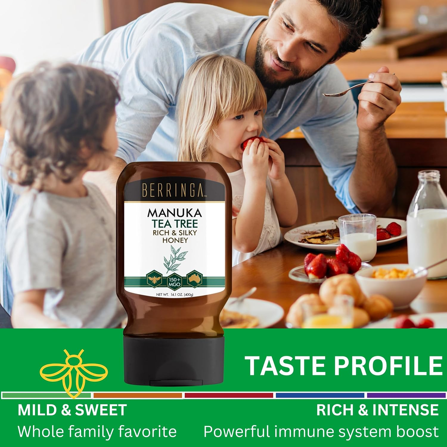 Berringa Tea Tree Manuka Honey Squeeze Bottle - Rich Silky Aromatic Certified Tested MGO 150+ 400G | Raw Unfiltered | Traceable Genuine Local 100% Pure Australian | Non-Gmo Superfood | No Drip Squeezy image number 1