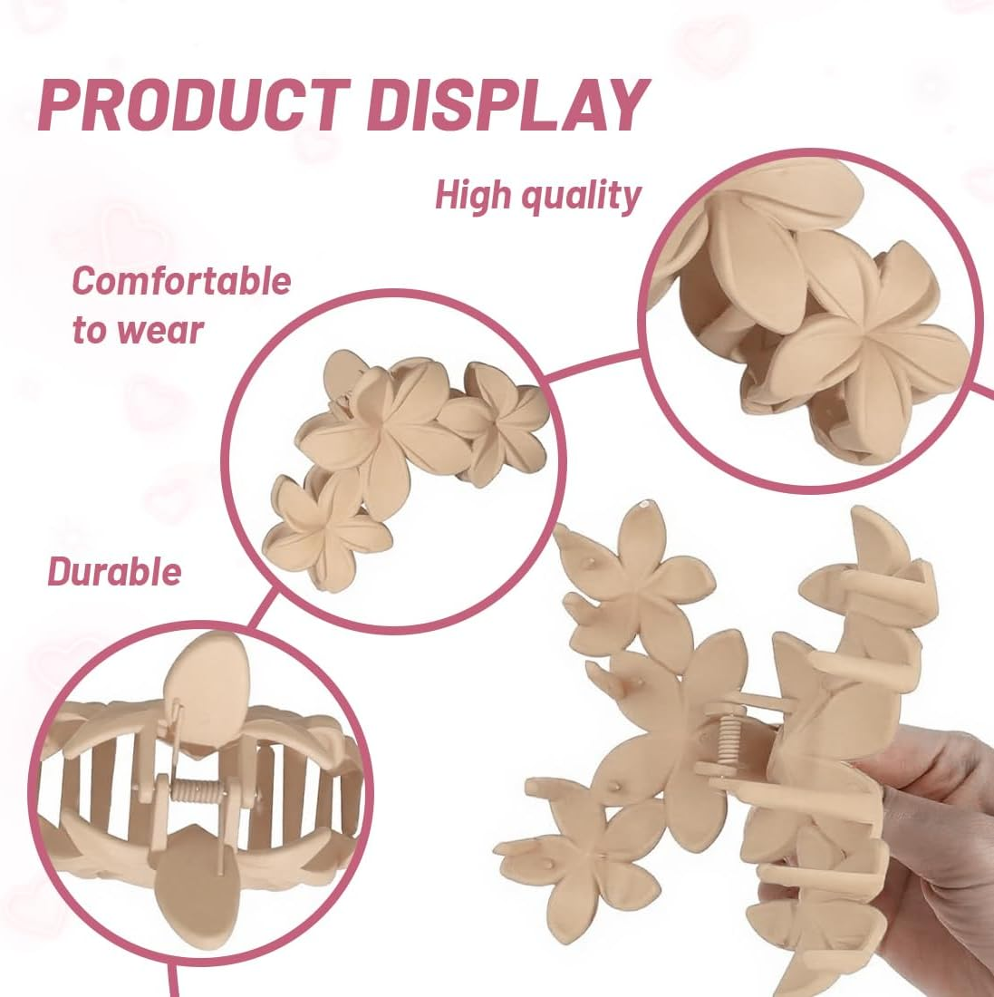 XYTAHDM Pack of 4 Hair Clips with Flower Motif for Women, Preppy Flower Hair Clip, Hawaiian Plumeria Hair Clip, Hawaiian Hair Accessories for Thick Hair, Strong Hold, Non-Slip, Gifts for Women (B) image number 3