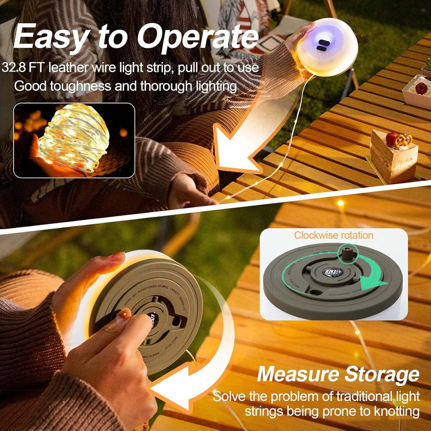 1-Pack Camping Lamp, 32.8FT Rechargeable Waterproof LED Hanging Light for Outdoor Camping Awning Tent Garden Party Festival Decor (Yellow)