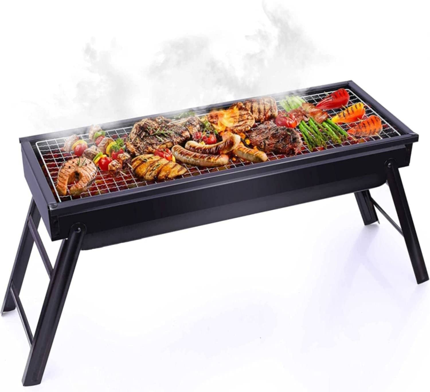 Portable Charcoal Grill and Smoker, Go-Anywhere Compact Foldable Grill for Travel, Outdoor Cooking and BBQ, Camping Grill Picnic Patio Backyard, 23-Inch, Black image number 1