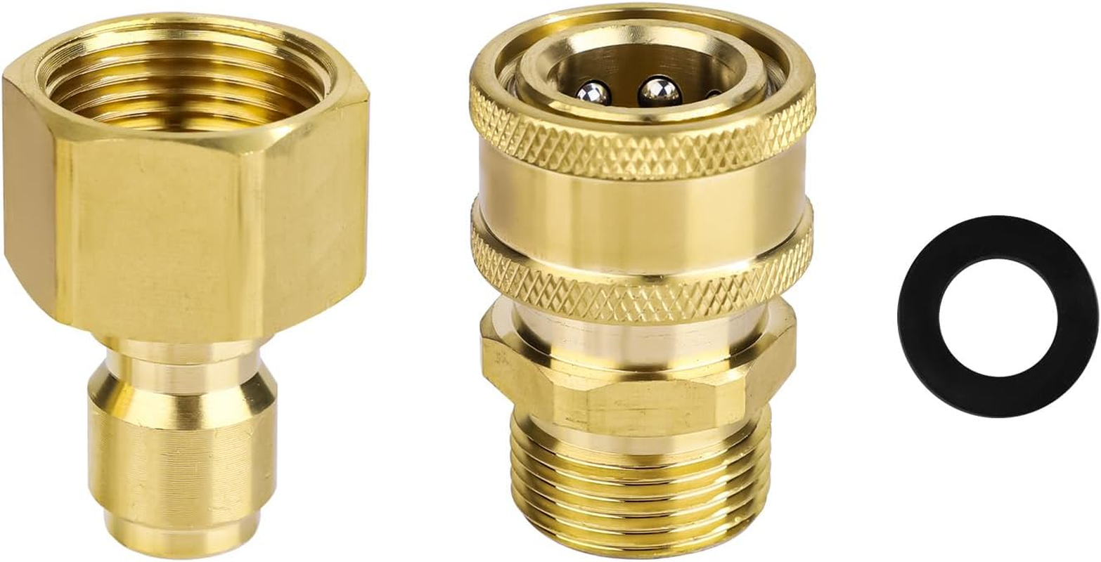 NQEUEPN 2Pcs M22-14Mm to 1/4In Pressure Washer Adapter Set, Brass Pressure Washer Coupler Pressure Washer Fast Connect & Quick Disconnect Kit for Power Washer Hose Pump 5000 PSI image number 3