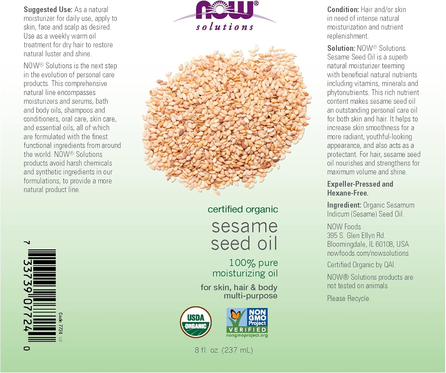 NOW Organic Sesame Seed Oil,8-Ounce image number 3