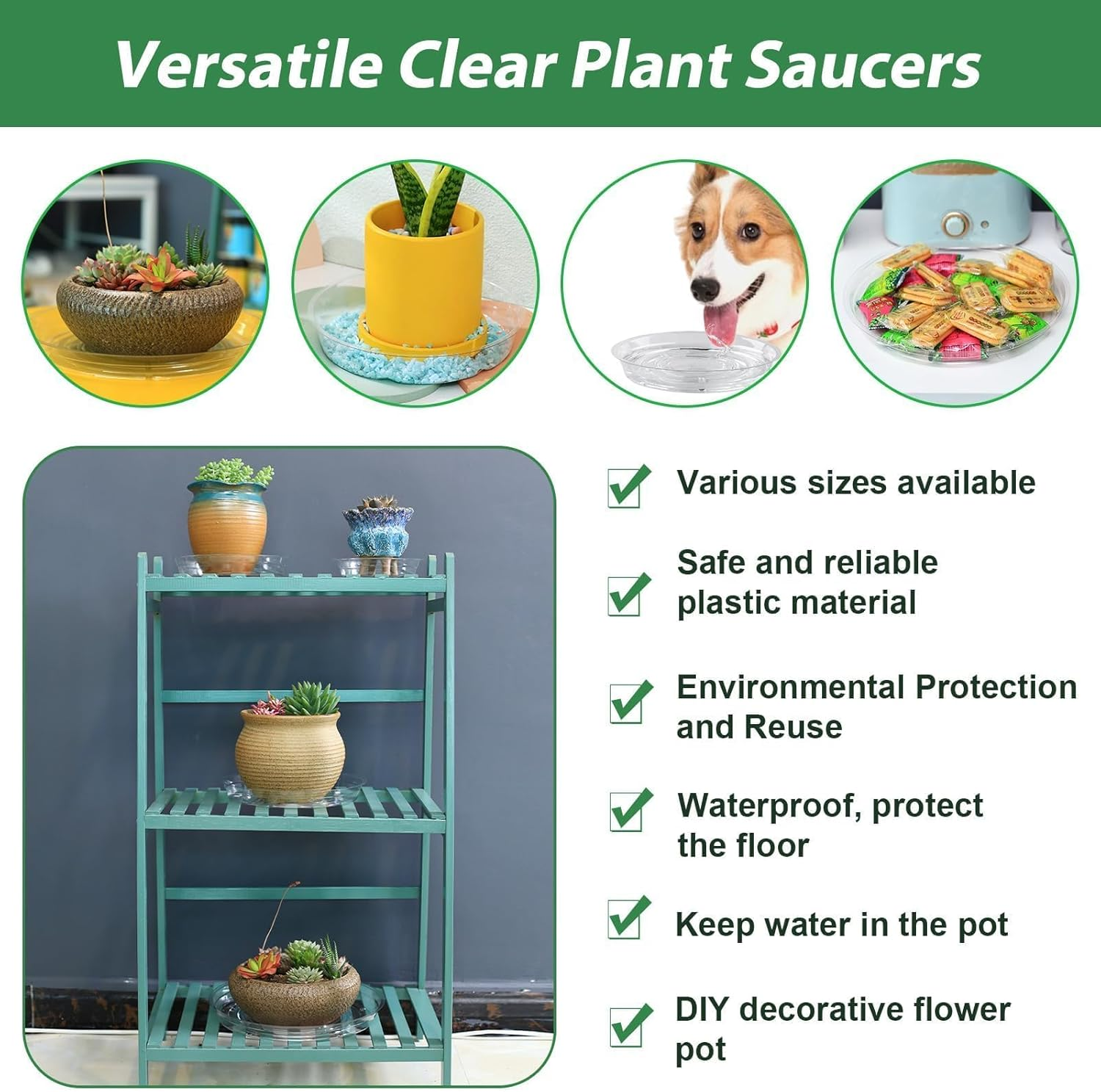 24 Pack, 15, 20, 25, 30 CM, Clear Plant Saucer Drip Trays, Plastic Plant Pot, Saucers Flower Pot Set, for Indoor Outdoor Garden, Assorted Sizes, 6 Pcs of Each Size, No Holes Plant Trays for Pots Bulk image number 2