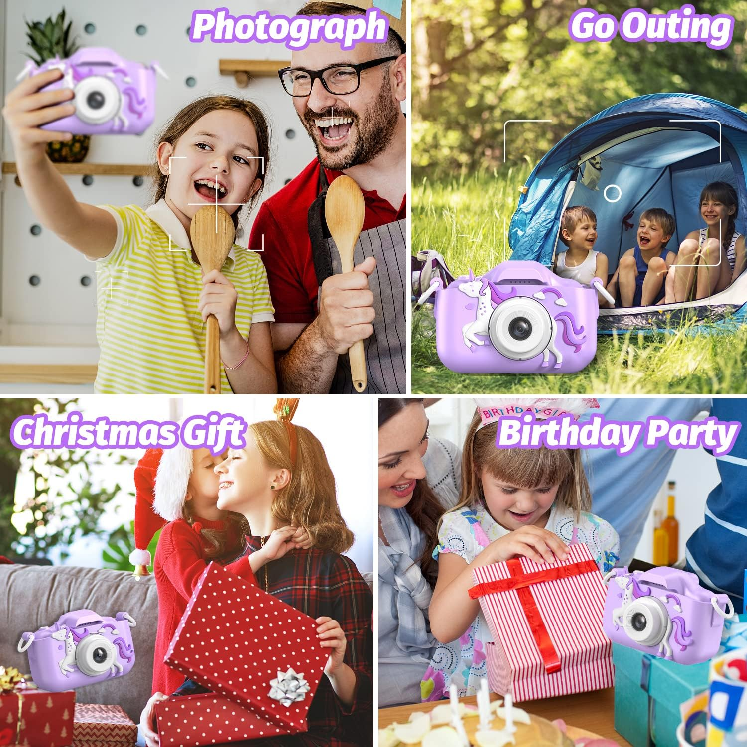 Mgaolo Kids Camera Toys for 3-12 Years Old Boys Girls Children,Portable Child Digital Video Camera with Silicone Cover, Christmas Birthday Gifts for Toddler Age 3 4 5 6 7 8 9 (Purple) - Dinosaur Blue image number 2