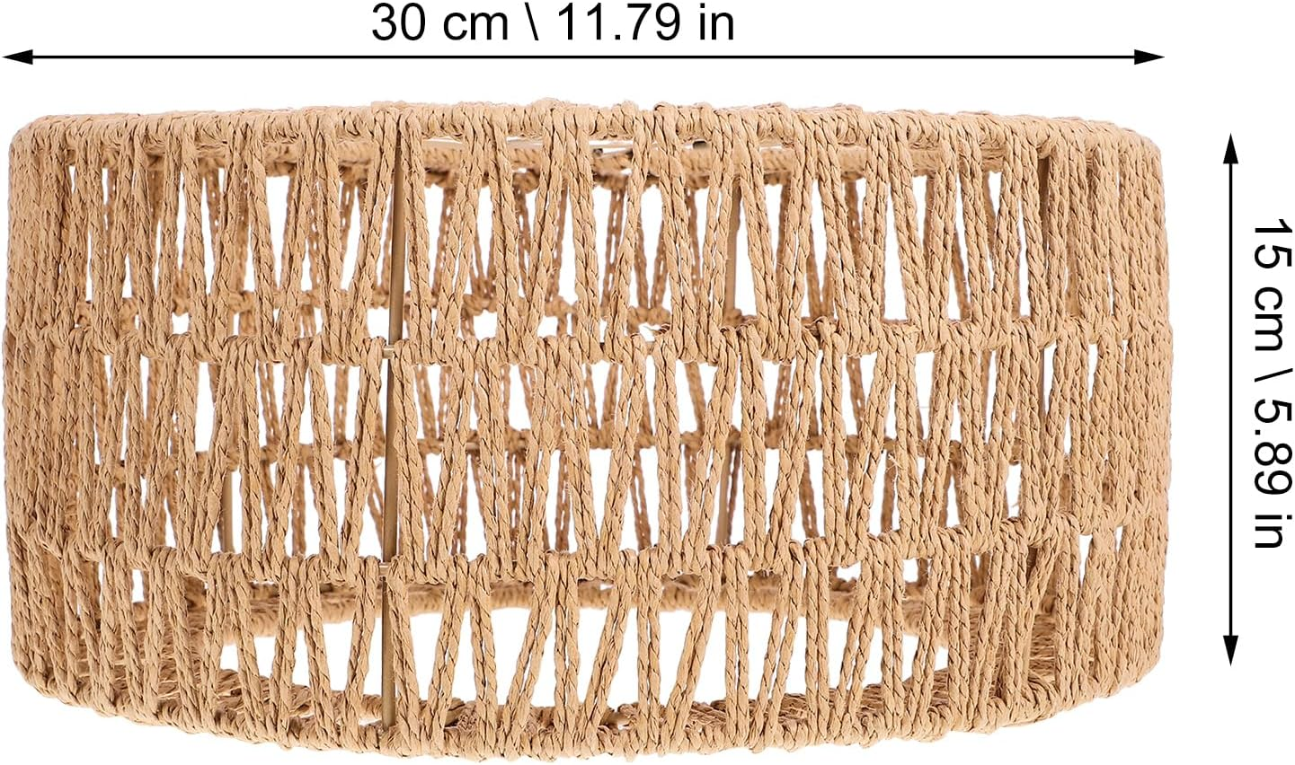 Ciieeo Rattan Lamp Shade Boho Rattan Lampshade Cylinder Woven Lampshade Replacement Pendant Sconce Shade Ceiling Fan Light Cover Yellow 30.00X30.00X15.00CM image number 1