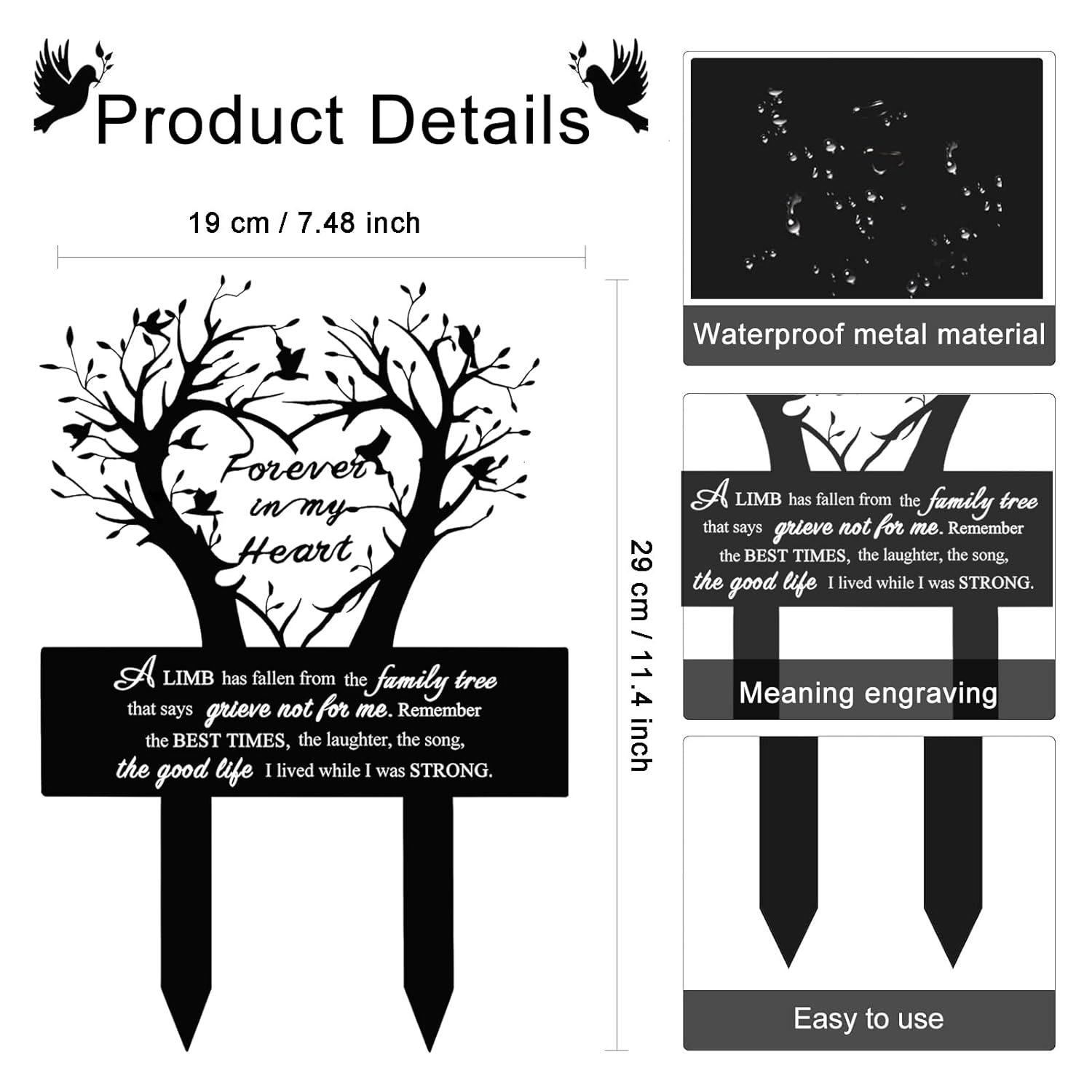 Garden Stake Graves Cemetery Decorations Metal Memorial Grave Markers Family Tree Graveyard Commemorative Plaque for Dad Mom Remembrance Plaque Stake Sympathy Graveside Decor Sign for Outdoor image number 6