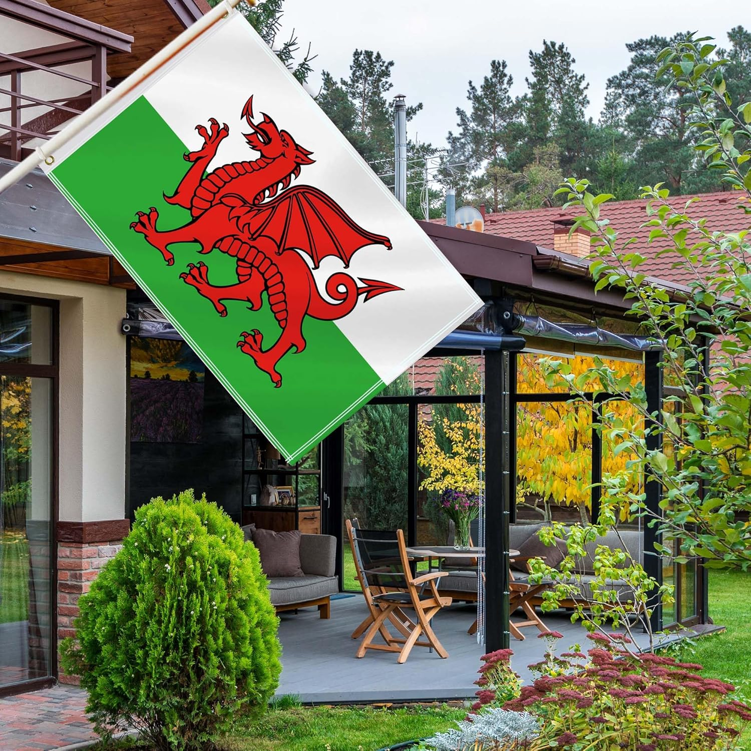 2&times;3 FT Welsh Flag,60&times;90 Medium Size Welsh People National Decor,Double Side Digital Printed 150D Polyester Banner with Canvas Header Brass Grommet image number 3