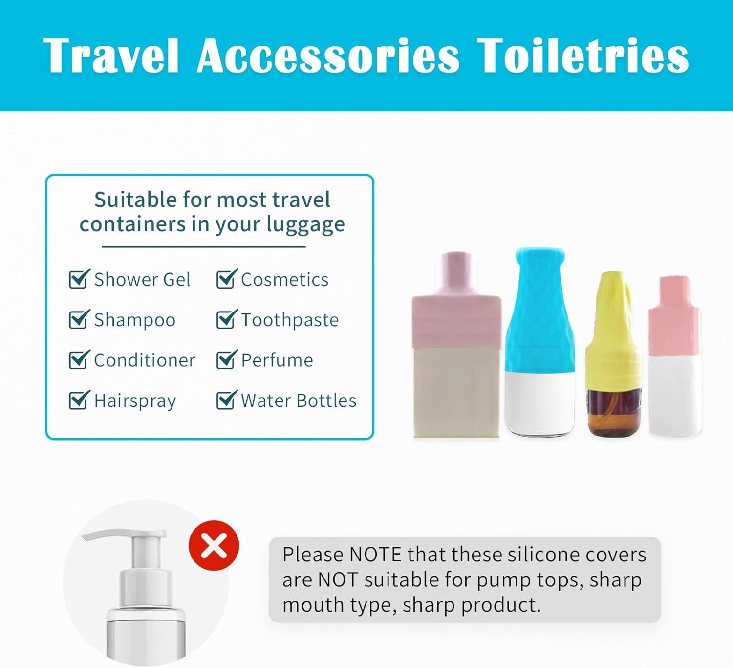 10Pcs Silicone Bottle Covers, Silicone Elastic Sleeves for Travel Cruise Ship Essentials Travel Size Toiletries Leak Proof Sleeves for Most Travel Bottle (5 Colors) image number 4